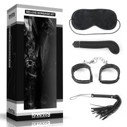 Sada Deluxe Bondage Kit barva černá, maska na oči, bič, pouta na ruce a vibrátor na bod G
